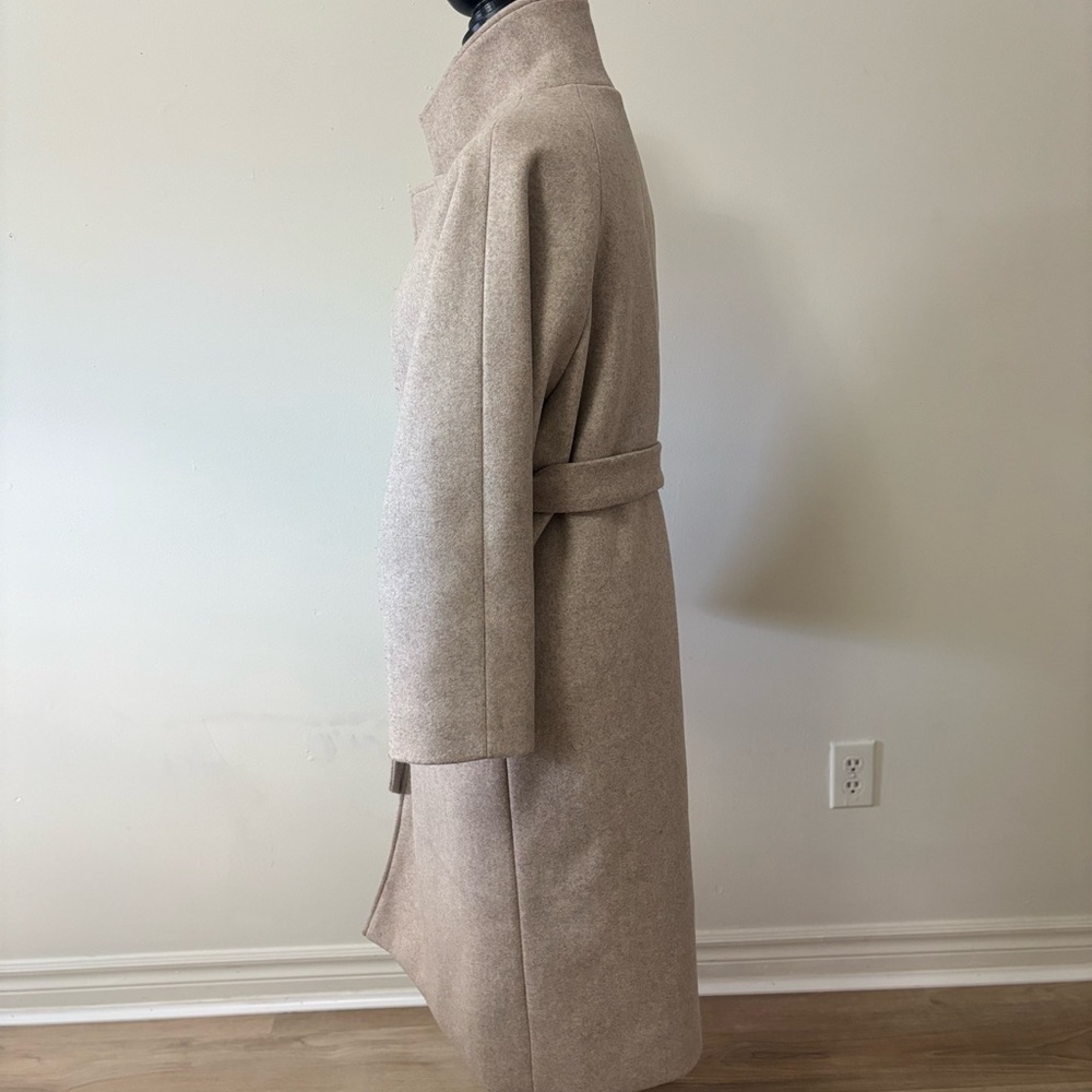 Elegant Beige Belted Wrap Coat - Picture 5 of 9